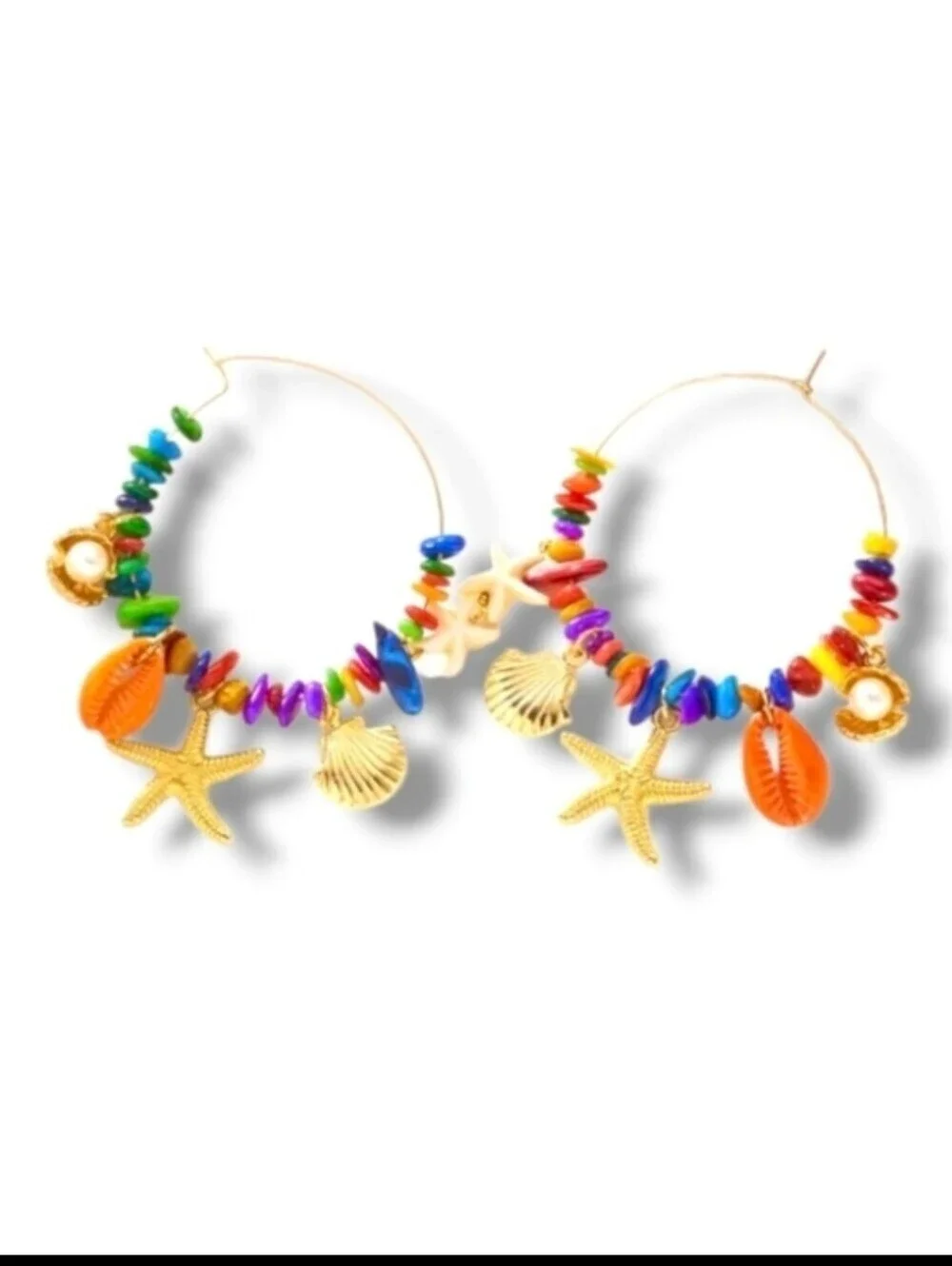 New! Free People Beaded Shell Charm Hoop Earrings  • NWOT